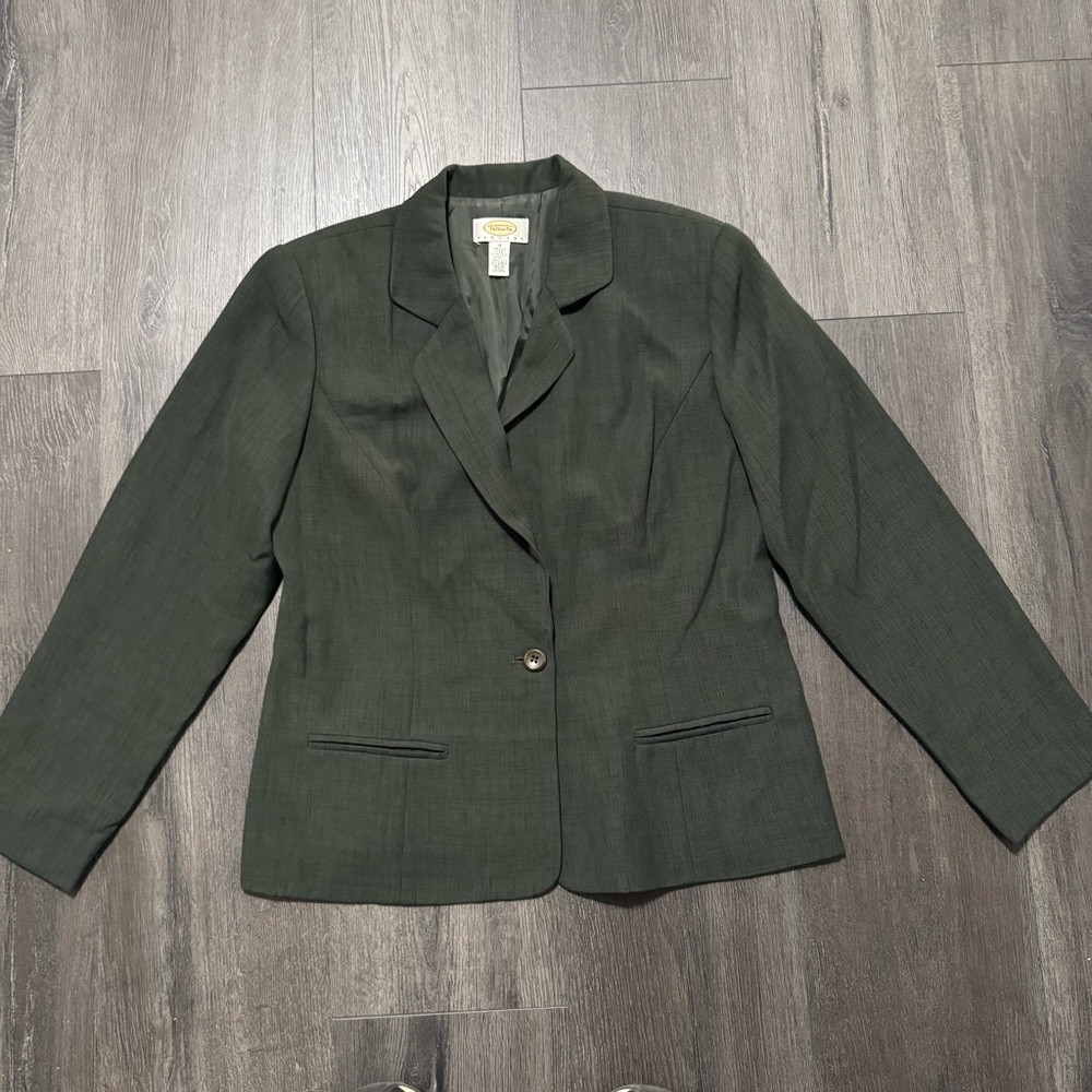 Vintage Green Talbots Blazer Jacket Women's 8 Petite 1-Button Made in USA